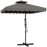 Image of a Grey Square Cantilever Parasol With White Scalloped Edges And a Double Top Roof 
