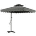 Image of a Grey Square Cantilever Parasol With White Scalloped Edges And a Double Top Roof 