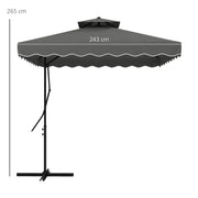 Image of a Grey Square Cantilever Parasol With White Scalloped Edges And a Double Top Roof 