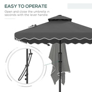 Image of a Grey Square Cantilever Parasol With White Scalloped Edges And a Double Top Roof 