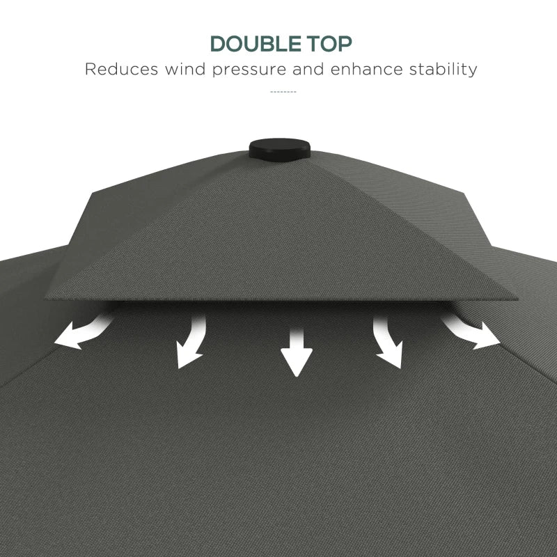 Image of a Grey Square Cantilever Parasol With White Scalloped Edges And a Double Top Roof 