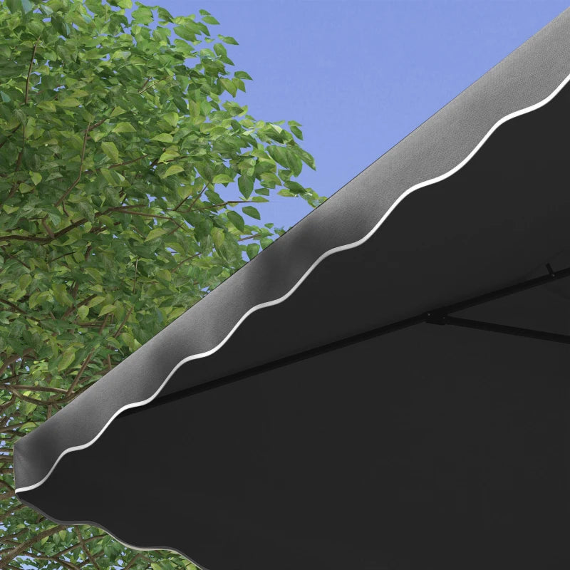 Image of a Grey Square Cantilever Parasol With White Scalloped Edges And a Double Top Roof 