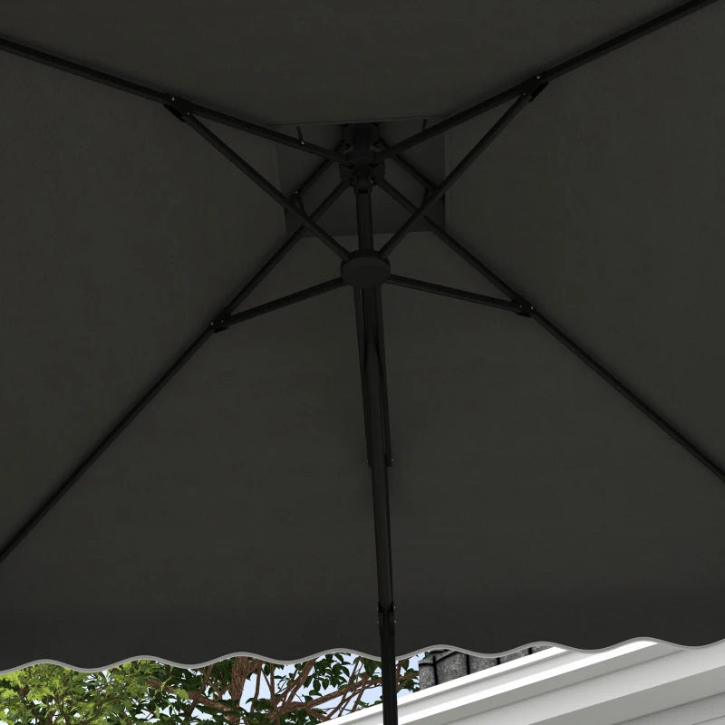 Image of a Grey Square Cantilever Parasol With White Scalloped Edges And a Double Top Roof 