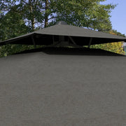 Image of a Grey Square Cantilever Parasol With White Scalloped Edges And a Double Top Roof 