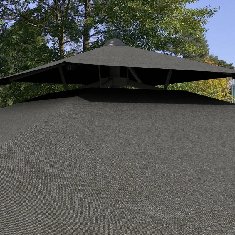 Image of a Grey Square Cantilever Parasol With White Scalloped Edges And a Double Top Roof 