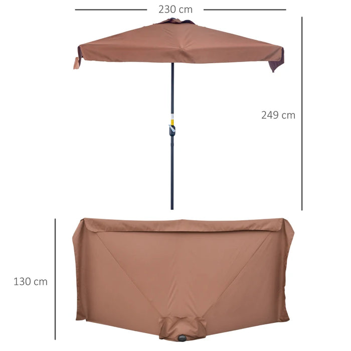 Image of a Brown Outsunny Half Balcony Patio Sun Parasol With Crank Handle