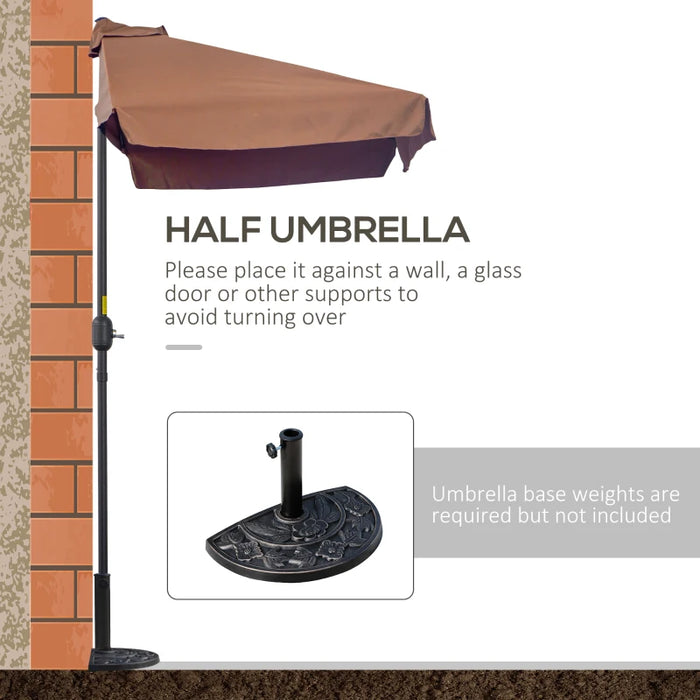 Image of a Brown Outsunny Half Balcony Patio Sun Parasol With Crank Handle