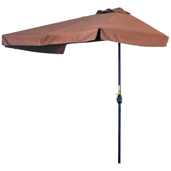 Image of a Brown Outsunny Half Balcony Patio Sun Parasol With Crank Handle