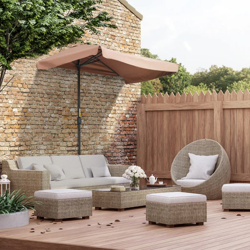 Image of a Brown Outsunny Half Balcony Patio Sun Parasol With Crank Handle