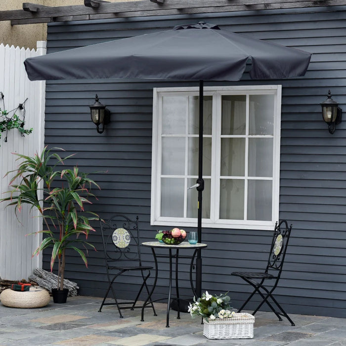 Image of a Grey Outsunny Half Balcony Patio Sun Parasol With Crank Handle