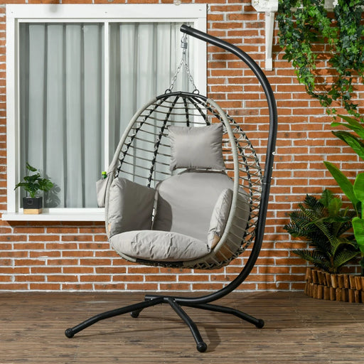 Image of a Hanging Egg Chair With Stand, Light Grey