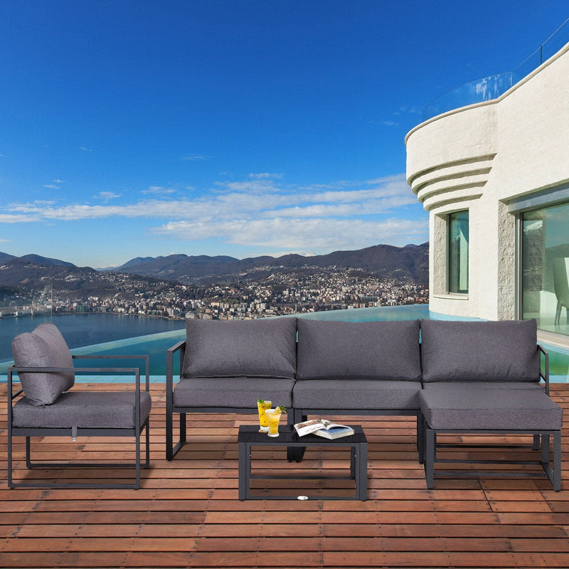 Image of an Outsunny Metal Sectional Garden Sofa Set, Grey