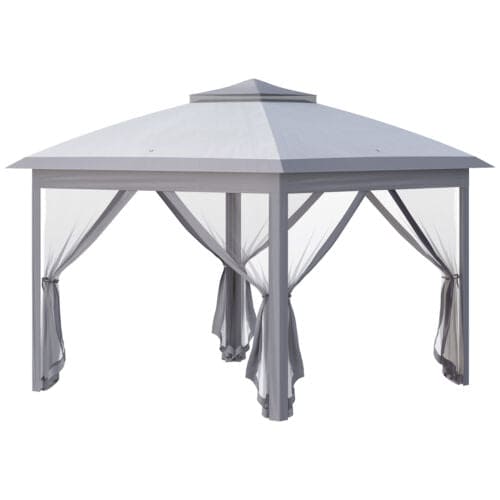 Image of an Outsunny Modern Pop Up Garden Gazebo With Mesh Side, Grey