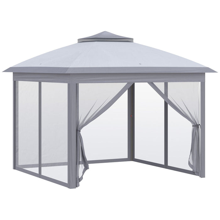 Image of an Outsunny Modern Pop Up Garden Gazebo With Mesh Side, Grey