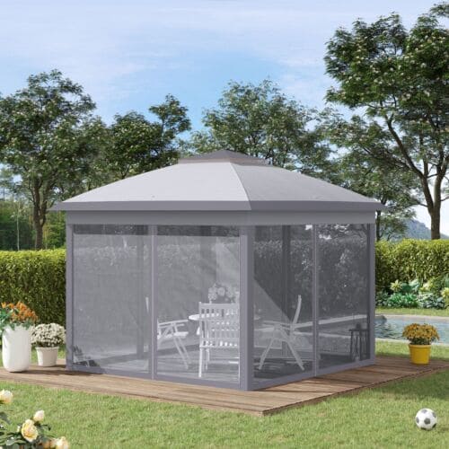 Image of an Outsunny Modern Pop Up Garden Gazebo With Mesh Side, Grey