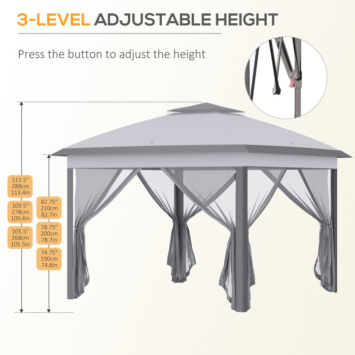 Image of an Outsunny Modern Pop Up Garden Gazebo With Mesh Side, Grey