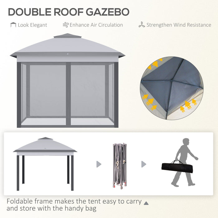 Image of an Outsunny Modern Pop Up Garden Gazebo With Mesh Side, Grey