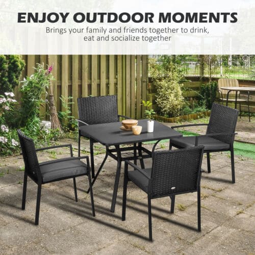 Image of an Outsunny 4 Seat Patio Dining Set, Black