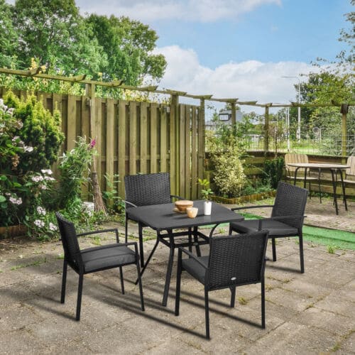 Image of an Outsunny 4 Seat Patio Dining Set, Black