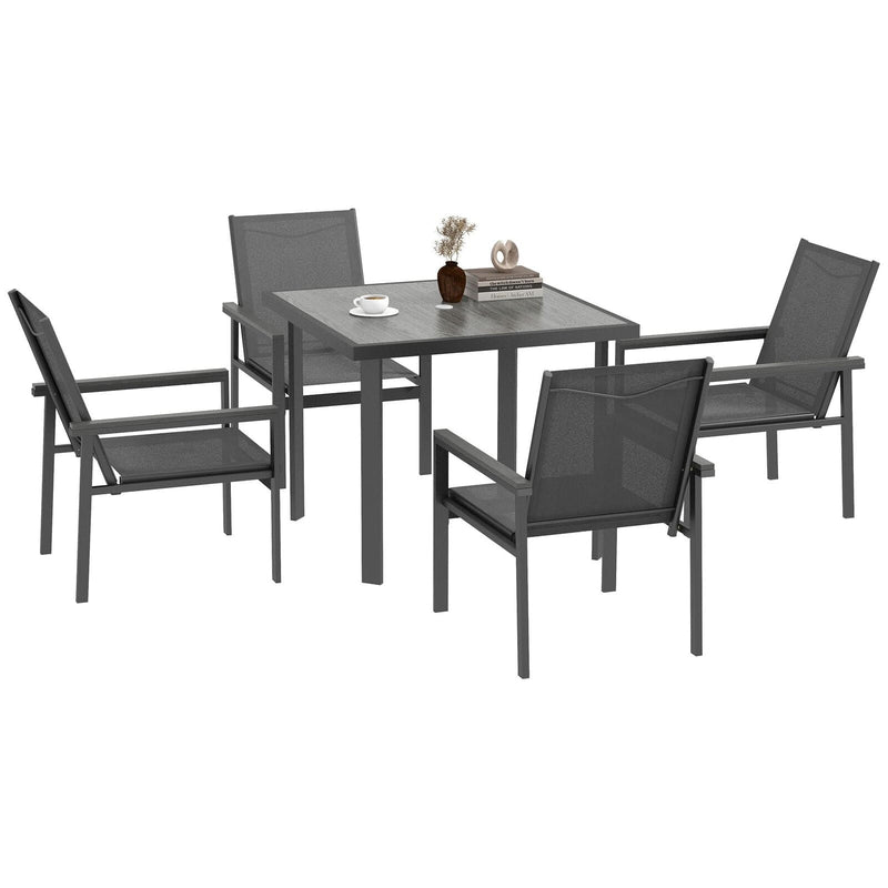 Image of an Outsunny 4 Chair and Square Table Patio Set, Grey