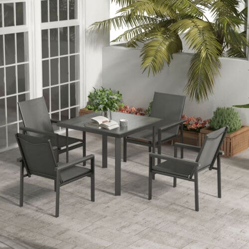 Image of an Outsunny 4 Chair and Square Table Patio Set, Grey