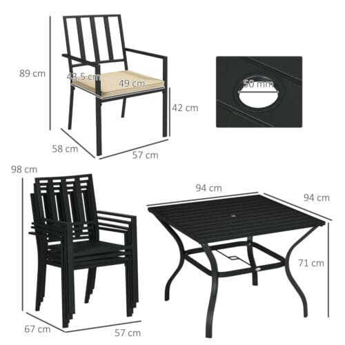 Image of an Outsunny 4 Seater Patio Dining Set, Black