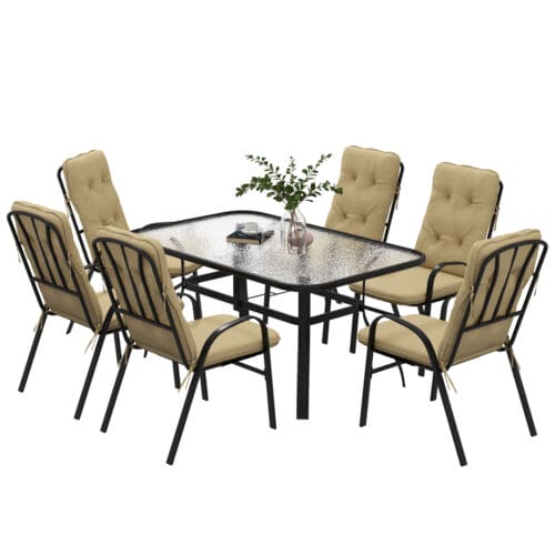 Image of an Outsunny 6 Seat Patio Dining Set, Beige