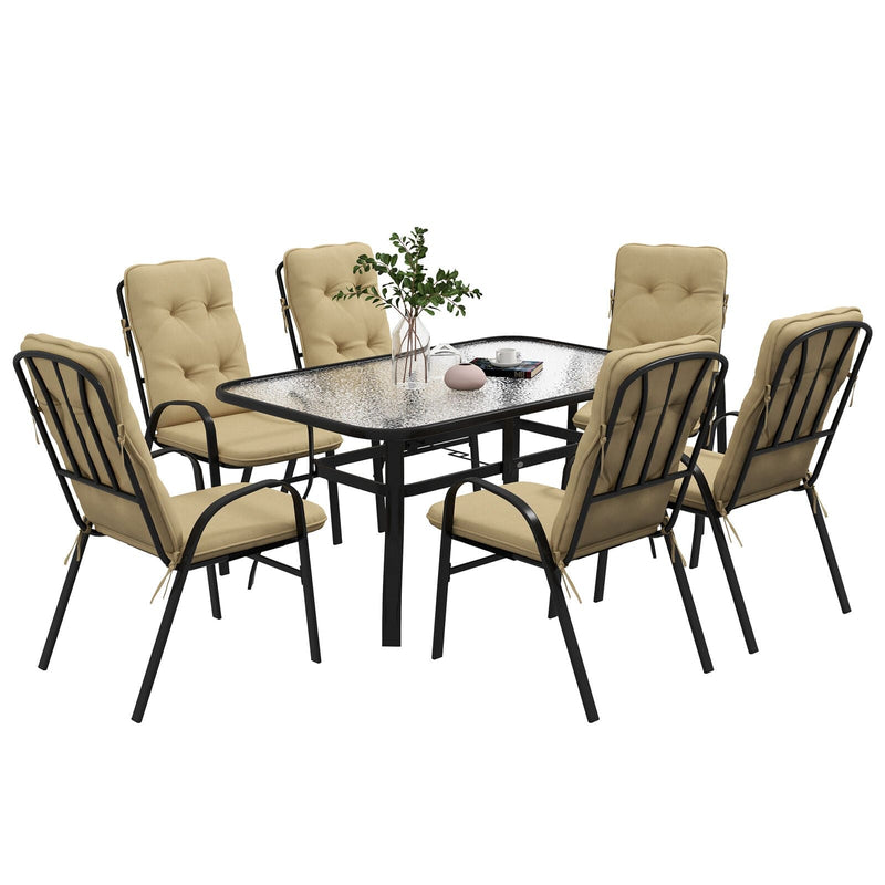 Image of an Outsunny 6 Seat Patio Dining Set, Beige