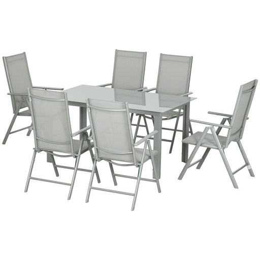 Image of Outsunny 6 Seat Patio Dining Set, Rectangular Table, Reclining Chairs, Grey