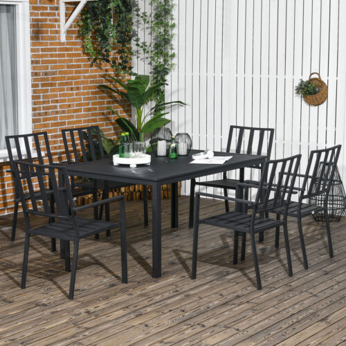 Image of a 6 Seater Metal Garden Dining Set, Black 
