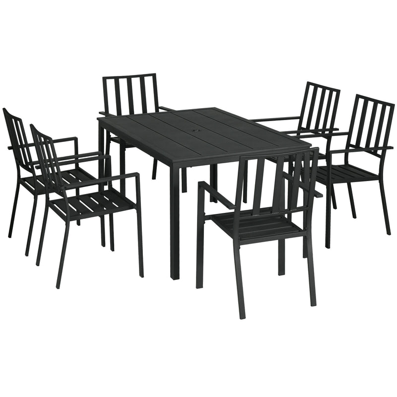 Image of a 6 Seater Metal Garden Dining Set, Black 