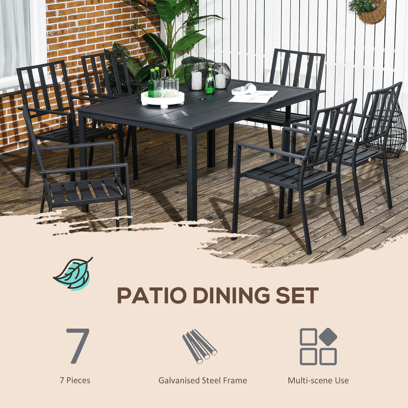 Image of a 6 Seater Metal Garden Dining Set, Black 