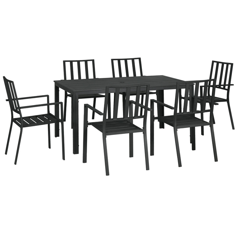 Image of a 6 Seater Metal Garden Dining Set, Black 