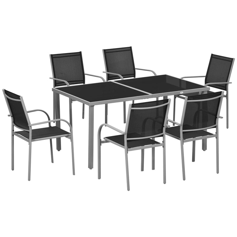 Image of an Outsunny 6 Seater Patio Dining Set, Mesh Seats Black