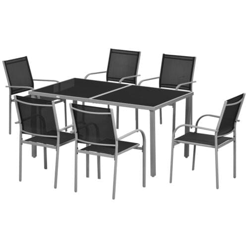 Image of an Outsunny 6 Seater Patio Dining Set, Mesh Seats Black
