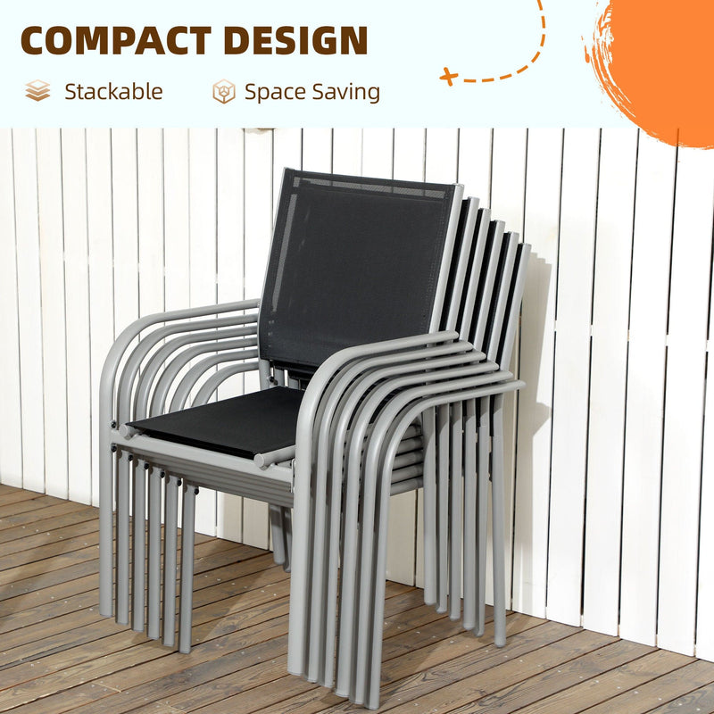 Image of an Outsunny 6 Seater Patio Dining Set, Mesh Seats Black