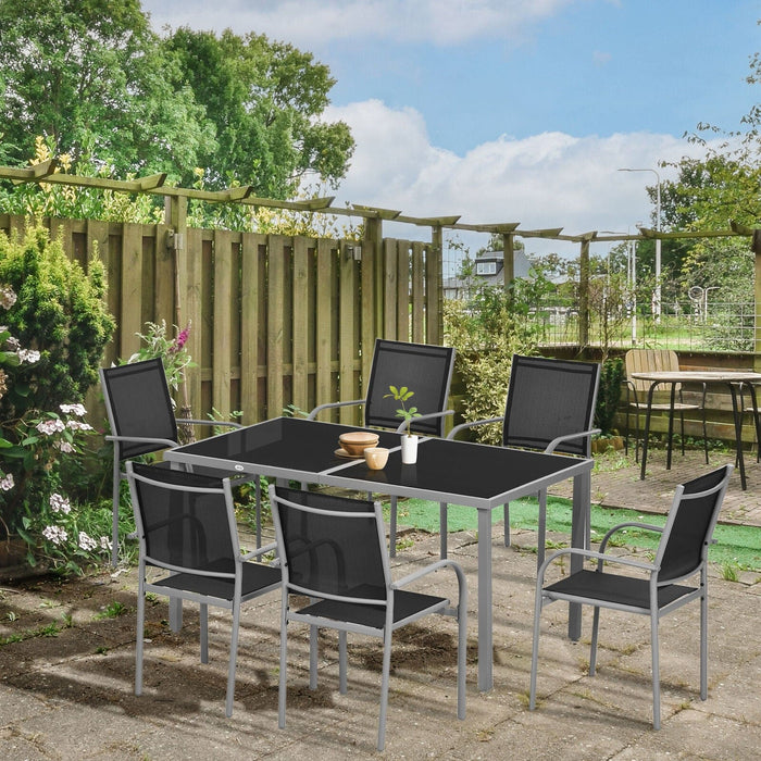 Image of an Outsunny 6 Seater Patio Dining Set, Mesh Seats Black