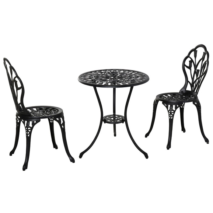 Image of an Outsunny Aluminium Three Piece Patio Bistro Set, Black