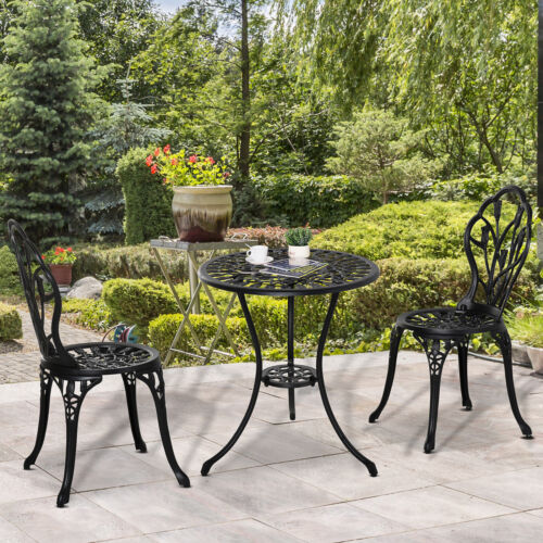 Image of an Outsunny Aluminium Three Piece Patio Bistro Set, Black