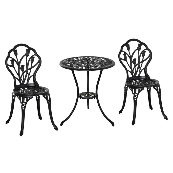 Image of an Outsunny Aluminium Three Piece Patio Bistro Set, Black