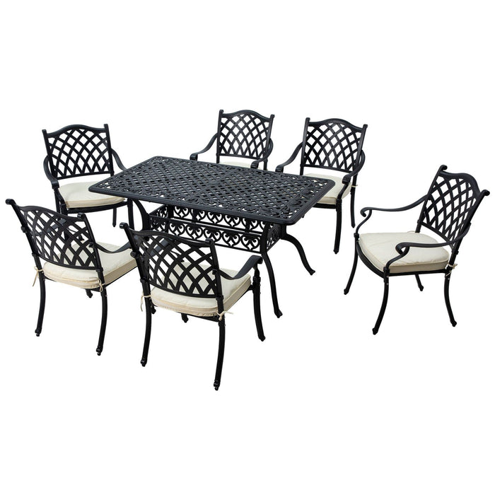 Image of an Outsunny Cast Aluminium Vintage Style 6 Seat Patio Dining Set, Black