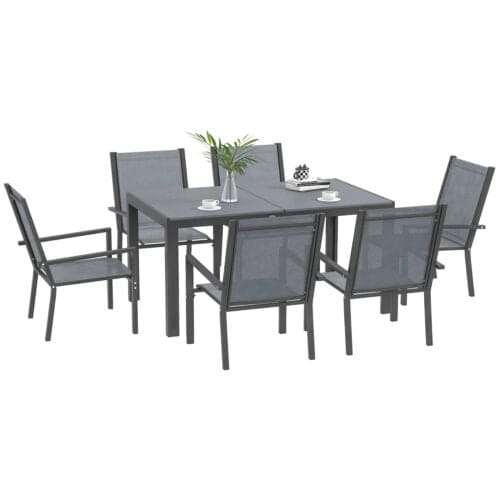 Image of an Outsunny Modern 6 Seater Patio Dining Set, Light Grey