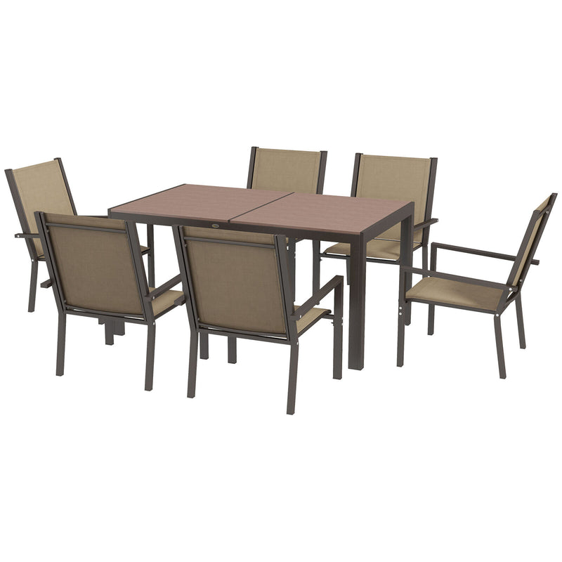 Image of an Outsunny 6 Seater Patio Dining Set, Khaki