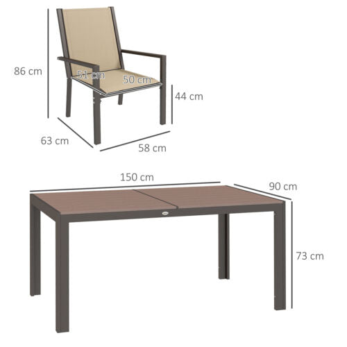 Image of an Outsunny 6 Seater Patio Dining Set, Khaki