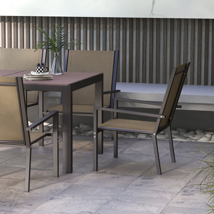 Image of an Outsunny 6 Seater Patio Dining Set, Khaki