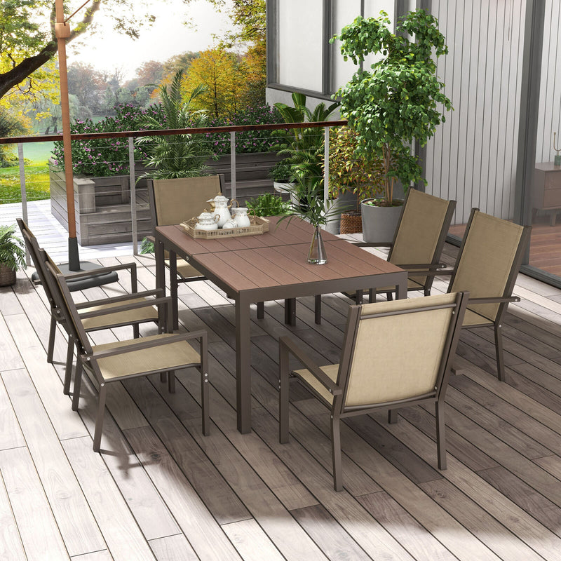 Image of an Outsunny 6 Seater Patio Dining Set, Khaki