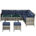 Image of an Outsunny 8 Seater Mixed Grey Rattan Garden Corner Sofa With Dark Blue Cushions