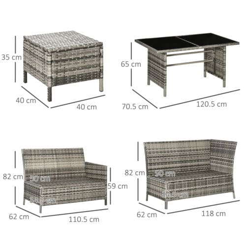 Image of an Outsunny 8 Seater Mixed Grey Rattan Garden Corner Sofa With Dark Blue Cushions