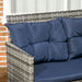 Image of an Outsunny 8 Seater Mixed Grey Rattan Garden Corner Sofa With Dark Blue Cushions