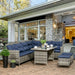 Image of an Outsunny 8 Seater Mixed Grey Rattan Garden Corner Sofa With Dark Blue Cushions